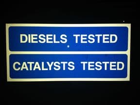 1d - H/duty reflective MOT Diesels & Catalysts Tested sign