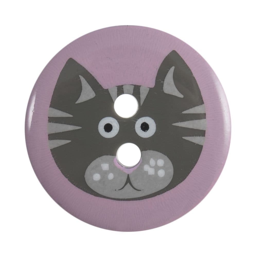 2 Hole Cat Design Button - 19mm - Pink LC20 4
