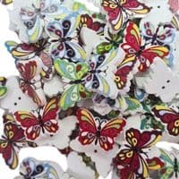 2 Hole Patterned Butterfly Wood Buttons - 24mm - Mixed Choice [XLA2.3]