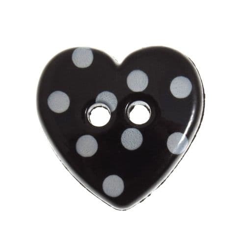 2 Hole Polka Dot Love Heart Button - 15mm