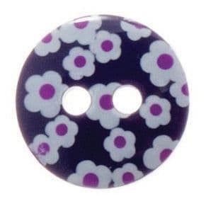 2 Hole Printed Flower Design Button - 12mm