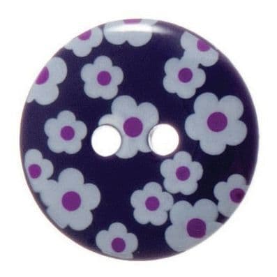2 Hole Printed Flower Design Button - 18mm