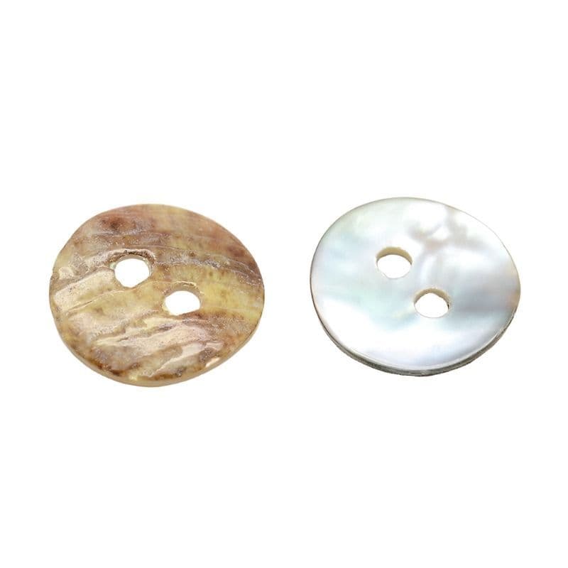 2 Hole Round Akoya Shell Button - 10mm - Natural LD28 7