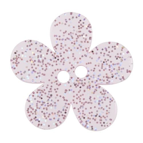 2 Hole Transparent Flower Glitter Button - 32mm