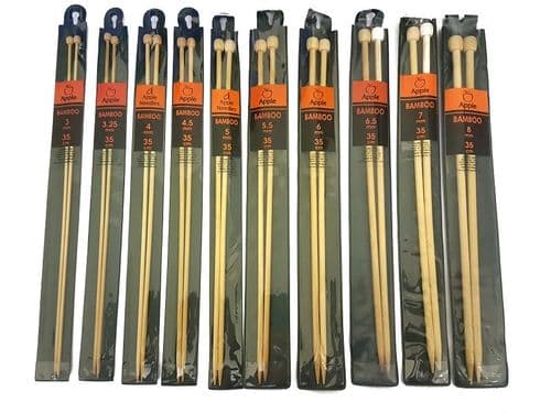 Apple Bamboo Knitting Needles - Length 35cm - Sizes 3.00mm - 8.00mm