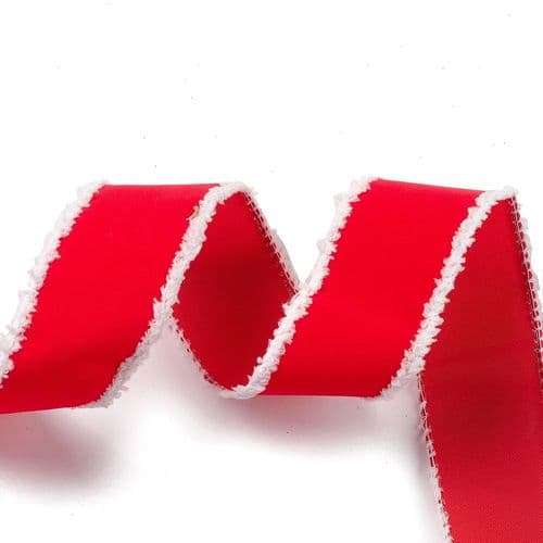 Christmas Wired Ribbon - Red with White Trim - 50mm Wide (Per Metre)