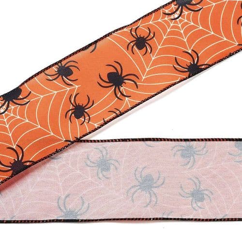 Halloween Wired Ribbon - Spider Design 63mm Wide (4.5M Roll)
