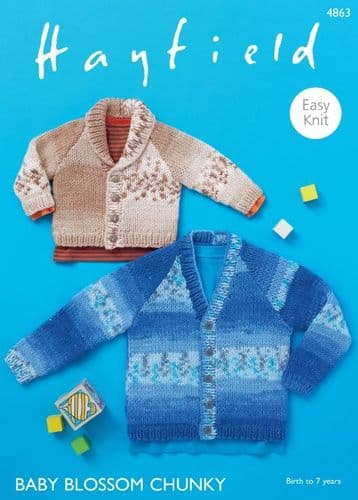Hayfield Babies/Boys Cardigans Knitting Pattern in Blossom Chunky - 4863 PDF DOWNLOAD