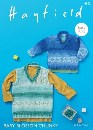 Hayfield Babies/Boys Sweater & Tank Knitting Pattern in Blossom Chunky - 4862 PDF DOWNLOAD