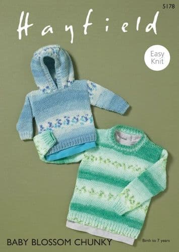 Hayfield Babies/Boys Sweaters Knitting Pattern in Blossom Chunky - 5178 PDF DOWNLOAD