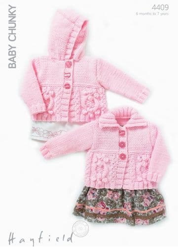 Hayfield Babies/Childrens Cardigans Knitting Pattern in Baby Chunky (4409P) PDF DOWNLOAD