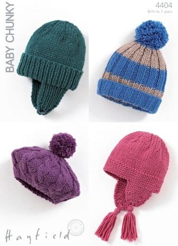 Hayfield Babies/Childrens Hats Knitting Pattern in Baby Chunky (4404P) PDF DOWNLOAD
