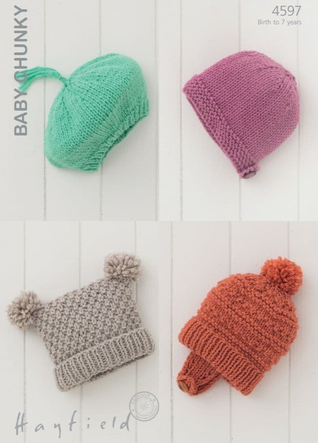 Hayfield Babies/Childrens Hats Knitting Pattern in Baby Chunky