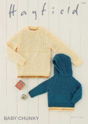 Hayfield Babies/Childrens Sweaters Knitting Pattern in Baby Chunky (4765P) PDF DOWNLOAD