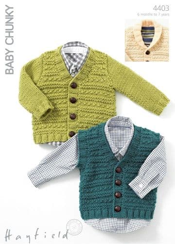 Hayfield Babies/Childrens Waistcoat & Cardigans Knitting Pattern in Baby Chunky (4403P) PDF DOWNLOAD