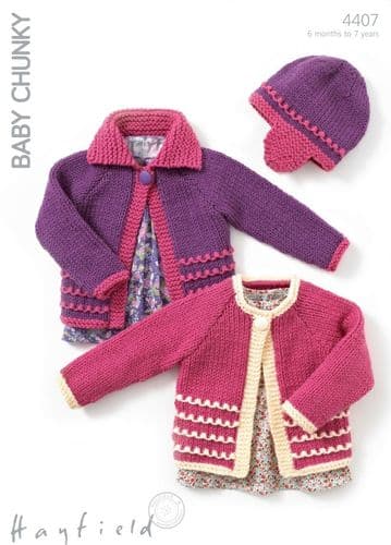 Hayfield Babies/Girls Cardigans & Hat Knitting Pattern in Baby Chunky (4407P) PDF DOWNLOAD