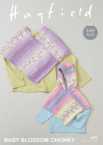 Hayfield Babies/Girls Ponchos Knitting Pattern in Blossom Chunky - 4679 PDF DOWNLOAD