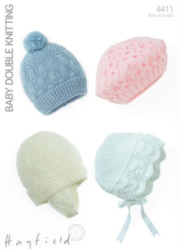 Hayfield Babies Hats Knitting Pattern in Baby DK (4411P) PDF DOWNLOAD