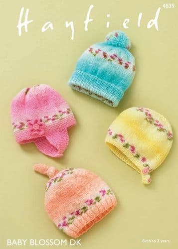 Hayfield Babies Hats Knitting Pattern in Blossom DK - 4839 PDF DOWNLOAD