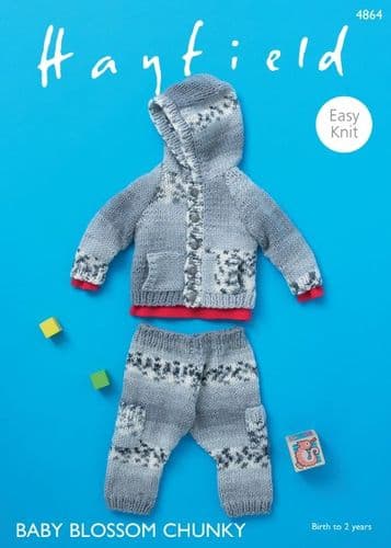 Hayfield Babies Hooded Jacket & Trousers Knitting Pattern in Blossom Chunky - 4864 PDF DOWNLOAD