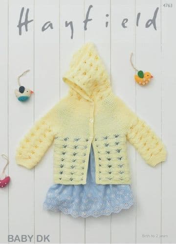 Hayfield Babies Hooded Matinee Jacket Knitting Pattern in Baby DK