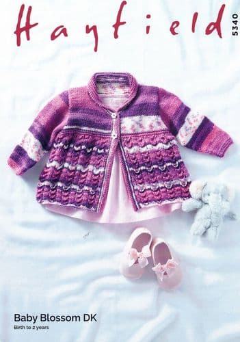 Hayfield Babies Matinee Coat Knitting Pattern in Baby Blossom DK (5340)