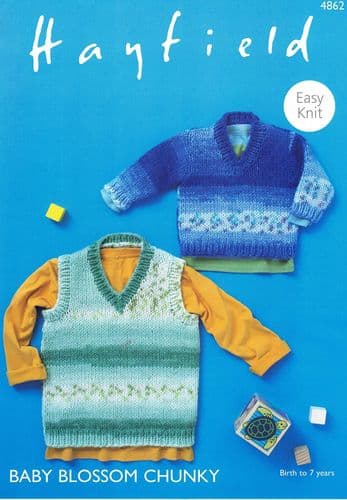 Hayfield Babies Sweater & Tank Top Knitting Pattern in Baby Blossom Chunky (4862)