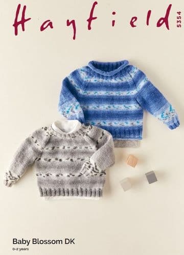 Hayfield Baby Boys Sweaters Knitting Pattern in Blossom DK - 5354 PDF DOWNLOAD
