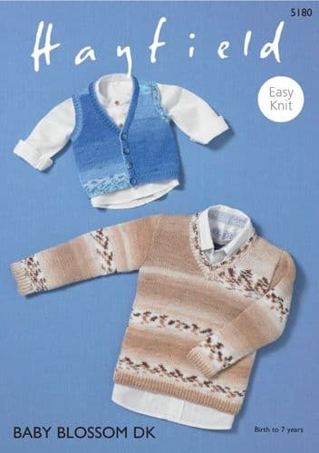 Hayfield Baby/Boys Vest & Sweater Knitting Pattern in Blossom DK - 5180 PDF DOWNLOAD