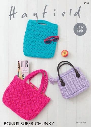 Hayfield Bags Knitting Pattern Bonus Super Chunky (7955P) PDF DOWNLOAD