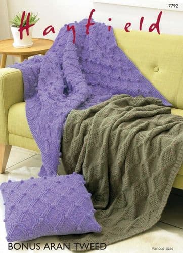 Hayfield Blanket Knitting pattern in Bonus Aran Tweed (7792P) PDF DOWNLOAD