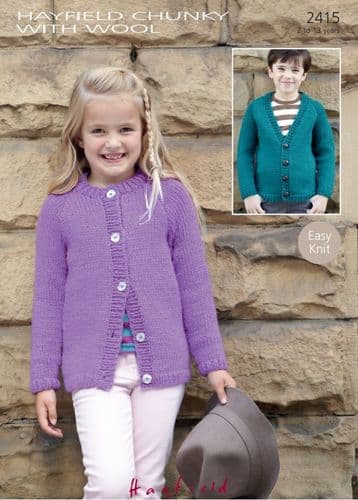 Hayfield Boys/Girls Cardigans Knitting Pattern in Chunky with Wool (2415P) PDF DOWNLOAD