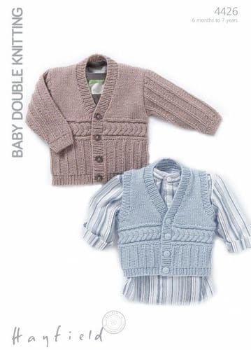 Hayfield Boys V Neck Cardigan & Waistcoat Knitting Pattern in Baby DK (4426P) PDF DOWNLOAD
