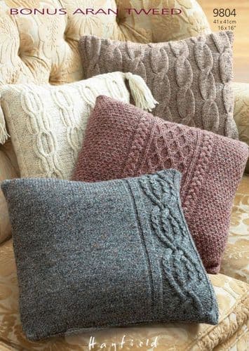 Hayfield Cushion Covers Knitting Pattern in Bonus Aran Tweed (9804P) PDF DOWNLOAD