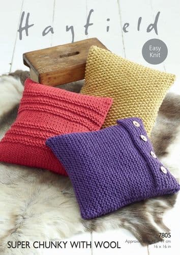 Hayfield Cushion Covers Knitting Pattern in Super Chunky with Wool (7805P) PDF DOWNLOAD