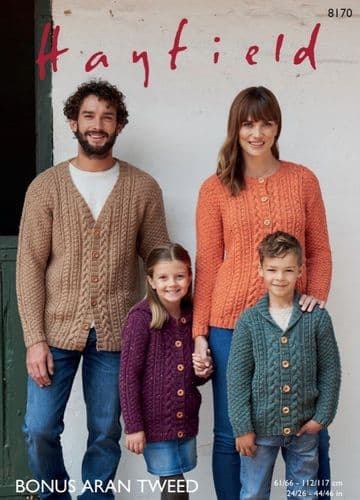 Hayfield Family Cardigans Knitting Pattern in Aran Tweed - 8170 PDF DOWNLOAD