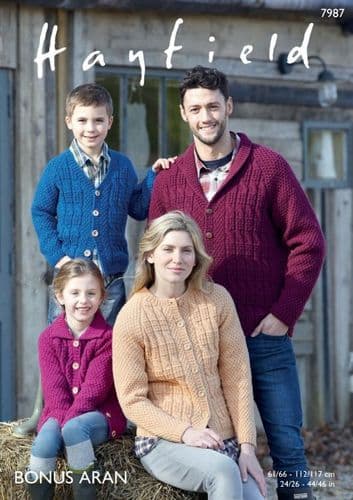Hayfield Family Cardigans Knitting Pattern in Bonus Aran - 7987 PDF DOWNLOAD