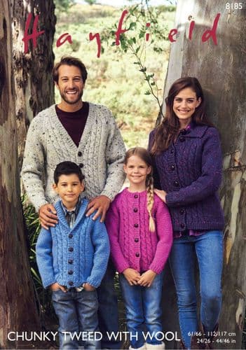 Hayfield Family Cardigans Knitting Pattern in Chunky Tweed With Wool (8185)