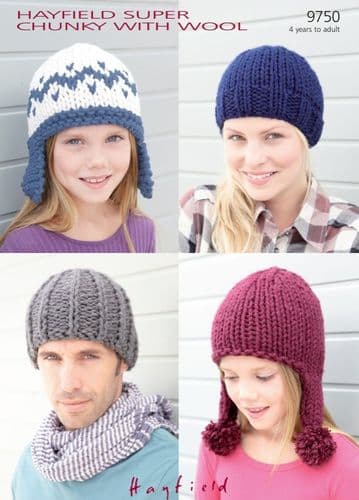 Hayfield Family Hats Knitting Pattern in Super Chunky with Wool (9750P) PDF DOWNLOAD