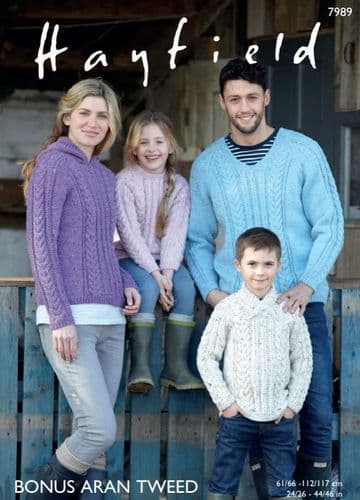 Hayfield Family Sweaters Knitting Pattern in Aran Tweed - 7989 PDF DOWNLOAD