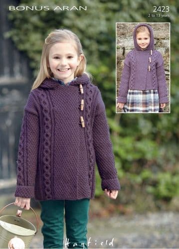 Hayfield Girls Coats Knitting Pattern in Bonus Aran - 2423 PDF DOWNLOAD
