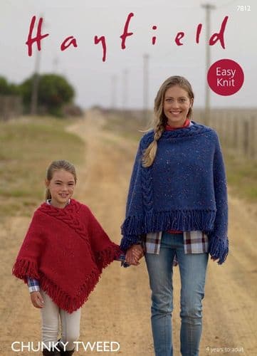 Hayfield Girls & Ladies Poncho Knitting Pattern in Chunky Tweed (7812) PDF DOWNLOAD