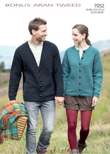 Hayfield Ladies and Mens Cardigans Knitting Pattern in Bonus Aran Tweed (7052P) PDF DOWNLOAD