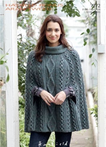 Hayfield Ladies Cape Knitting Pattern in Aran Tweed - 7372 PDF DOWNLOAD