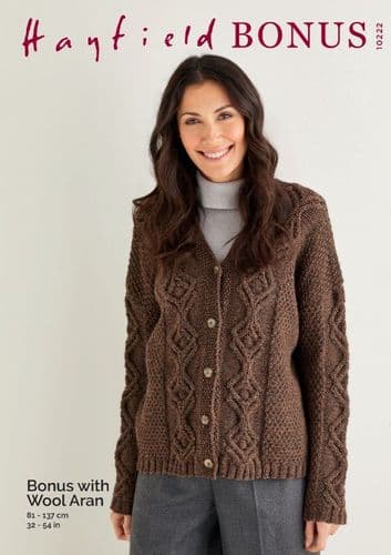 Hayfield Ladies Cardigan Knitting Pattern in Bonus Aran - 10222 PDF DOWNLOAD