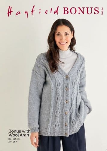 Hayfield Ladies Cardigan Knitting Pattern in Bonus Aran - 10224 PDF DOWNLOAD