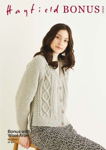 Hayfield Ladies Cardigan Knitting Pattern in Bonus Aran - 10322 PDF DOWNLOAD