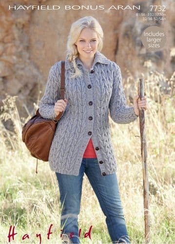 Hayfield Ladies Cardigan Knitting Pattern in Bonus Aran - 7732 PDF DOWNLOAD