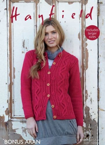 Hayfield Ladies Cardigan Knitting Pattern in Bonus Aran - 7799 PDF DOWNLOAD