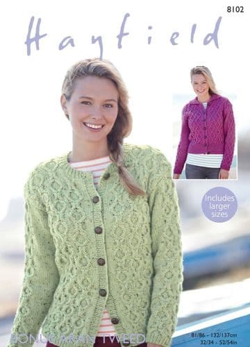 Hayfield Ladies Cardigans Knitting Pattern in Aran Tweed - 8102 PDF DOWNLOAD